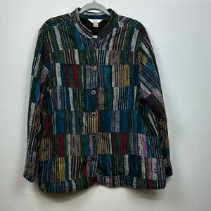 CJ Banks Multicolored Patchwork Art to Wear Button Up Jacket Sz 2X